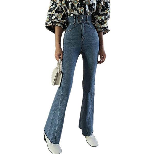 women's jeans cotton elastic flare high waist super strechy buttons spring winter, Blue
women's jeans cotton elastic flare high waist super strechy buttons spring winter, Blue