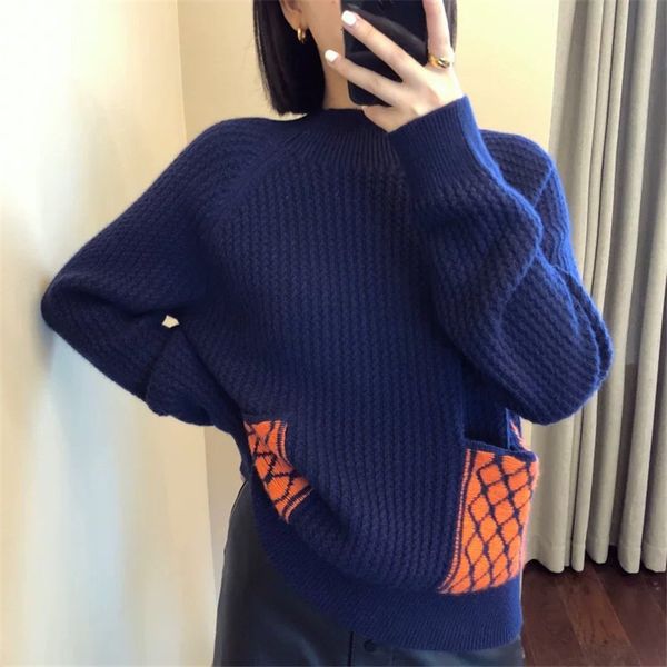 sweater long-sleeved round neck contrast pullover with loose big pockets thick knit fashionable and versatile eada, White;black
sweater long-sleeved round neck contrast pullover with loose big pockets thick knit fashionable and versatile eada, White;black