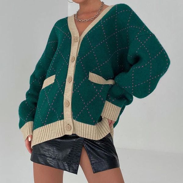 women's sweaters vintage female argyle cardigan knitted with long sleeve cleavage single breasted pockets oversized casual nightgown br, White;black
women's sweaters vintage female argyle cardigan knitted with long sleeve cleavage single breasted pockets oversized casual nightgown br, White;black