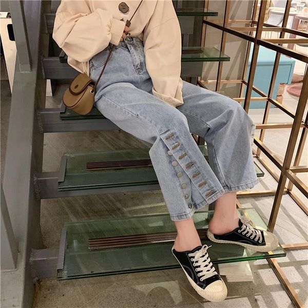 women's jeans women side-slit button design all-match basic ulzzang streetwear high waist summer female daily college chic trousers, Blue
women's jeans women side-slit button design all-match basic ulzzang streetwear high waist summer female daily college chic trousers, Blue