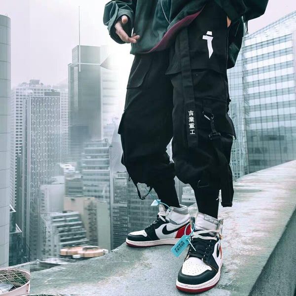 men's pants prowow 2021 spring streetwear multi pockets ribbons cargo pant man hip hop casual loose elastic jogger men trousers, Black
men's pants prowow 2021 spring streetwear multi pockets ribbons cargo pant man hip hop casual loose elastic jogger men trousers, Black