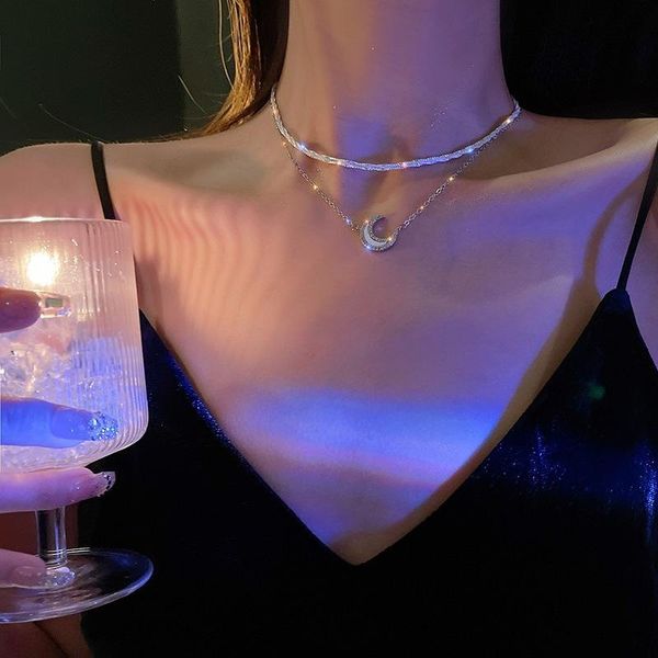 pendant necklaces kpop design sparkling moon choker necklace for women 2pcs/set shiny clavicle chain ladies girl rhinestone party jewelry, Silver
pendant necklaces kpop design sparkling moon choker necklace for women 2pcs/set shiny clavicle chain ladies girl rhinestone party jewelry, Silver