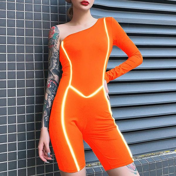 women's jumpsuits & rompers 2021 one piece reflective playsuit shoulder skinny jumpsuit sporty active wear club outfits casual womens, Black;white