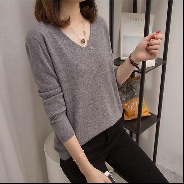 pullover knit spring autumn womens shirts v neck long sleeve casual pullovers elastic women, White
pullover knit spring autumn womens shirts v neck long sleeve casual pullovers elastic women, White