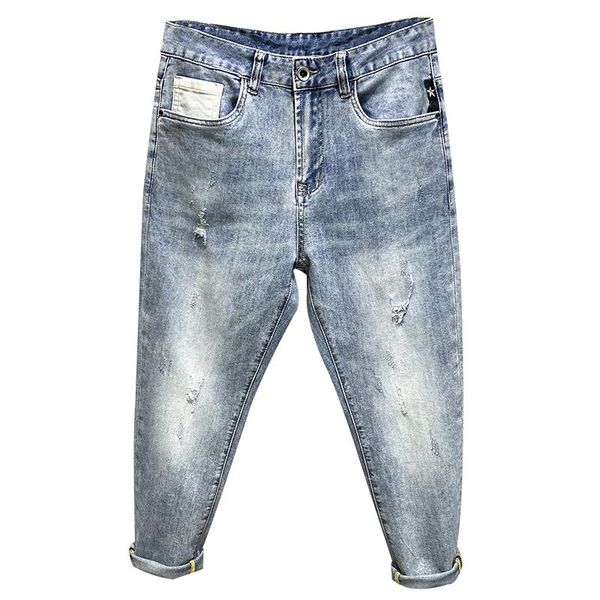 men's jeans cropped trousers light blue stretch ripped distressed harem pants ankle length vintage japanese style pantalon homme
men's jeans cropped trousers light blue stretch ripped distressed harem pants ankle length vintage japanese style pantalon homme