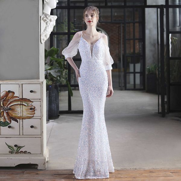 luxury party evening dress 18685# colorful bead piece toasting bridal long thank you banquet slim fishtail car model exhibition, White;pink
luxury party evening dress 18685# colorful bead piece toasting bridal long thank you banquet slim fishtail car model exhibition, White;pink