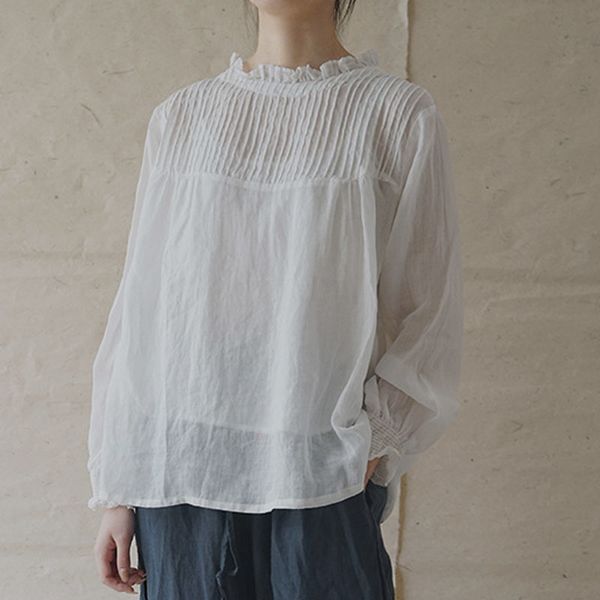 johnature simple retro solid color stand button cotton linen all-match shirt summer loose leisure long sleeve women 210521, White
johnature simple retro solid color stand button cotton linen all-match shirt summer loose leisure long sleeve women 210521, White