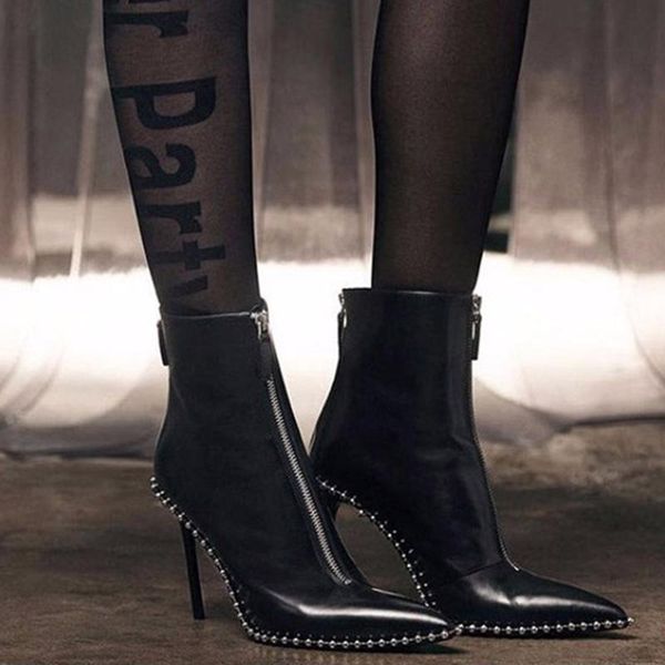 boots brand design women pointed toe ankle booties rivets decor high heels shoes woman pumps front zippers botas mujer 2021, Black
boots brand design women pointed toe ankle booties rivets decor high heels shoes woman pumps front zippers botas mujer 2021, Black