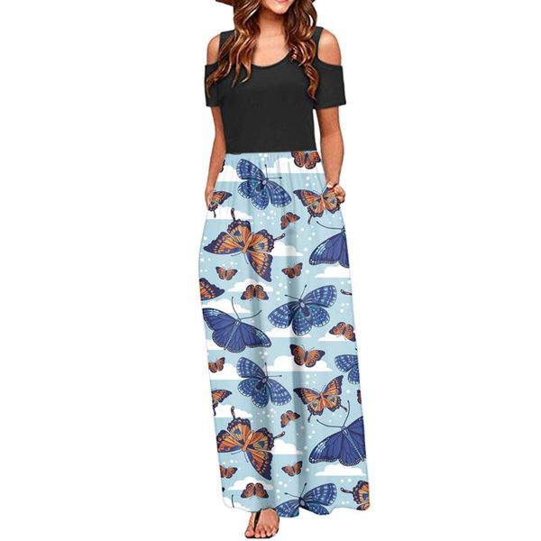 women's swimwear cold shoulder floral print dresses elegant women short sleeve maxi beach dress pocket vestidos mujer verano 2021, White;black
women's swimwear cold shoulder floral print dresses elegant women short sleeve maxi beach dress pocket vestidos mujer verano 2021, White;black