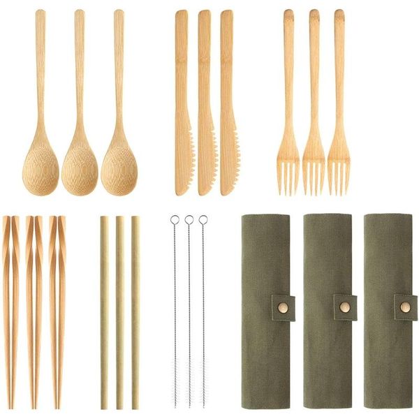 dinnerware sets 3set bamboo cutlery set, reusable utensil include knife, fork, spoon, chopsticks, straw for travel picnic office
dinnerware sets 3set bamboo cutlery set, reusable utensil include knife, fork, spoon, chopsticks, straw for travel picnic office