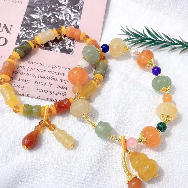 strands natural jade beads men's and women's gold bracelet national style pumpkin buddha hand jewelry, Black 
strands natural jade beads men's and women's gold bracelet national style pumpkin buddha hand jewelry, Black