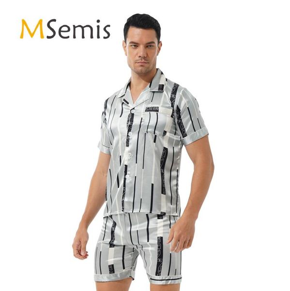 men's sleepwear mens stylish print satin pajama set two-piece nightwear loungewear short sleeve shirt with shorts, Black;brown
men's sleepwear mens stylish print satin pajama set two-piece nightwear loungewear short sleeve shirt with shorts, Black;brown