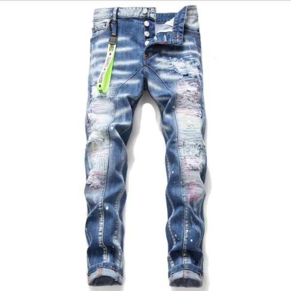 men's jeans men light blue denim straight fit long stretch pants fashion male holes 42
men's jeans men light blue denim straight fit long stretch pants fashion male holes 42