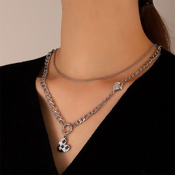 pendant necklaces hip hop double-layer love checkerboard necklace black and white plaid stacked long sweater chain for women jewelry, Silver
pendant necklaces hip hop double-layer love checkerboard necklace black and white plaid stacked long sweater chain for women jewelry, Silver