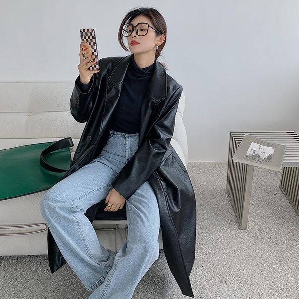 women's jackets pu leather lapel 2021 autumn fashion temperament slim fit foreign style medium and long windbreaker coat women, Black;brown
women's jackets pu leather lapel 2021 autumn fashion temperament slim fit foreign style medium and long windbreaker coat women, Black;brown
