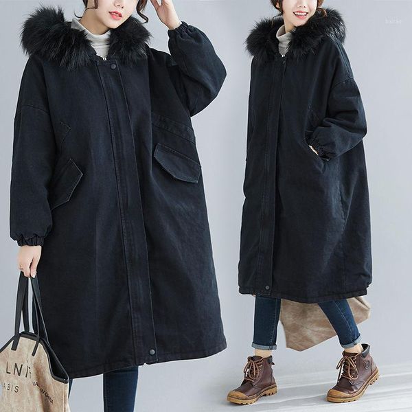 women's down & parkas denim windbreaker women mid-length large size hooded padded coat with fur collar loose korean winter mujer abrigo, Black
women's down & parkas denim windbreaker women mid-length large size hooded padded coat with fur collar loose korean winter mujer abrigo, Black