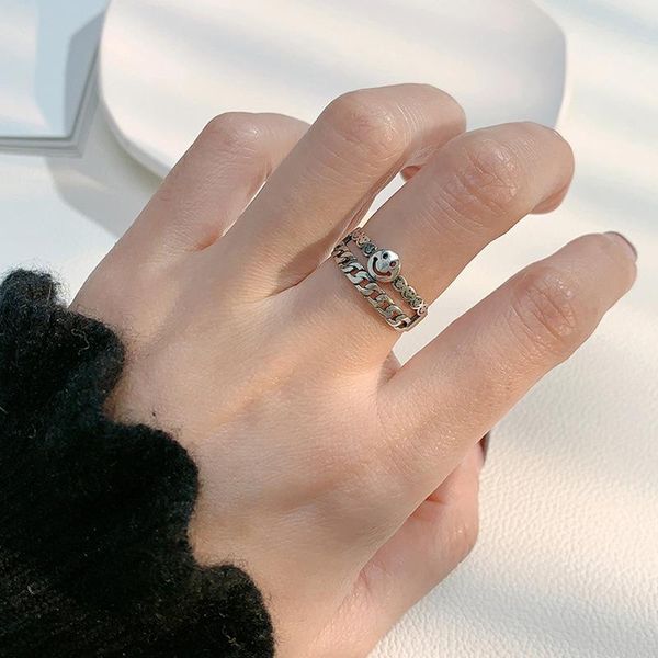 cluster rings s925 pure silver jewelry with smile chain combination ring personality korean retro tide wedding couple wholesale, Golden;silver
cluster rings s925 pure silver jewelry with smile chain combination ring personality korean retro tide wedding couple wholesale, Golden;silver