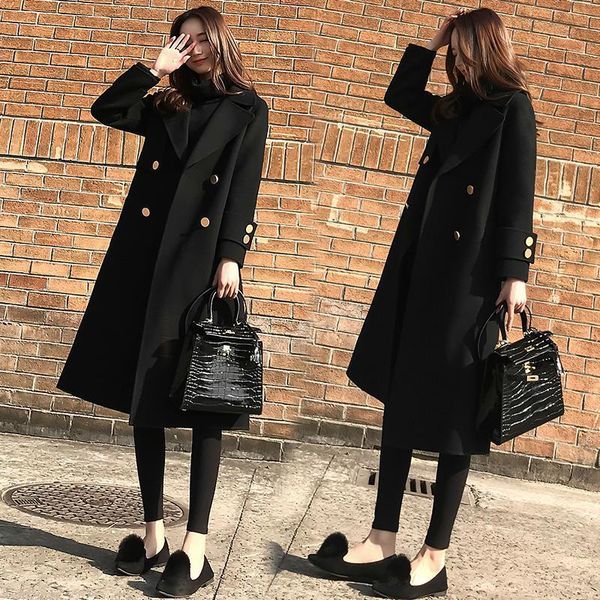 women's wool & blends autumn and winter korean version of the loose thin female long black woolen coat
women's wool & blends autumn and winter korean version of the loose thin female long black woolen coat