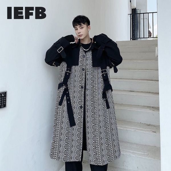 iefb spring witner geometric pattern stitching bandage windbreaker for men color blokc long trench coat 9y4625 210524, Tan;black
iefb spring witner geometric pattern stitching bandage windbreaker for men color blokc long trench coat 9y4625 210524, Tan;black