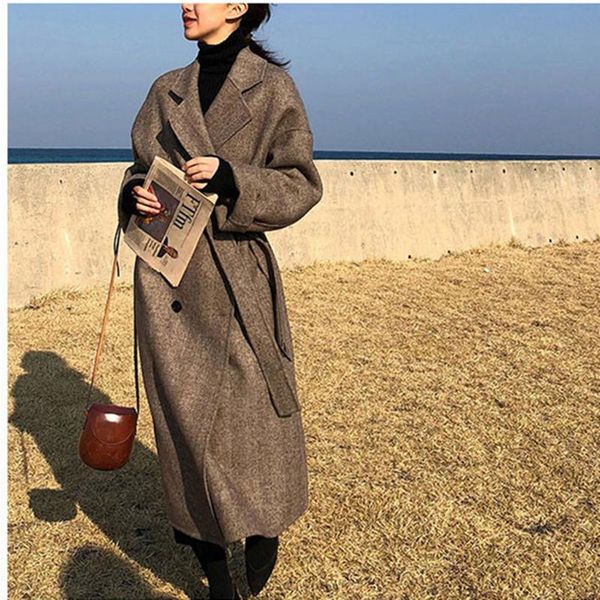 women's wool & blends women winter long overcoat outwear coat loose plus size cardigans sleeve femme elegant belt, Black
women's wool & blends women winter long overcoat outwear coat loose plus size cardigans sleeve femme elegant belt, Black
