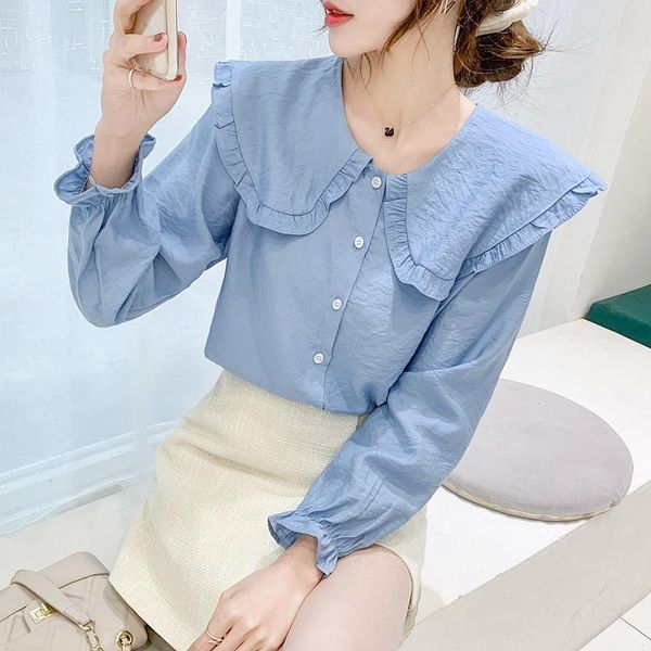 women's knits & tees 2021 spring sweet college style doll collar long-sleeved chiffon shirt women show thin temperament, White
women's knits & tees 2021 spring sweet college style doll collar long-sleeved chiffon shirt women show thin temperament, White