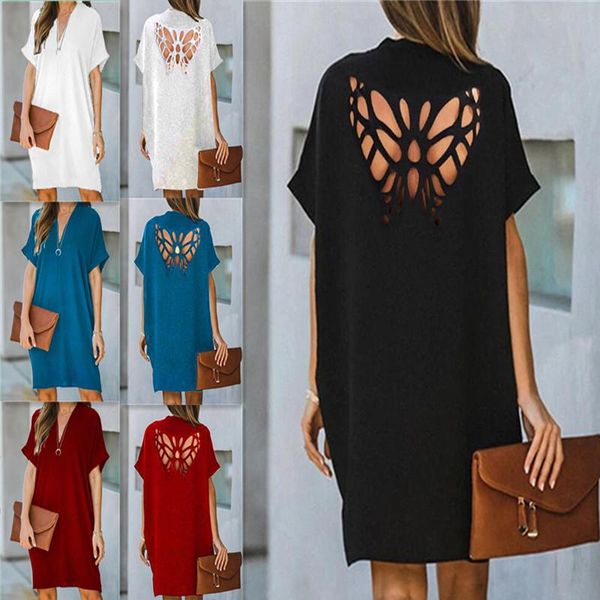 casual dresses women straight midi dress solid color back butterfly shaped hollow out short sleeve v-neck loose style wild summer, Black;gray
casual dresses women straight midi dress solid color back butterfly shaped hollow out short sleeve v-neck loose style wild summer, Black;gray
