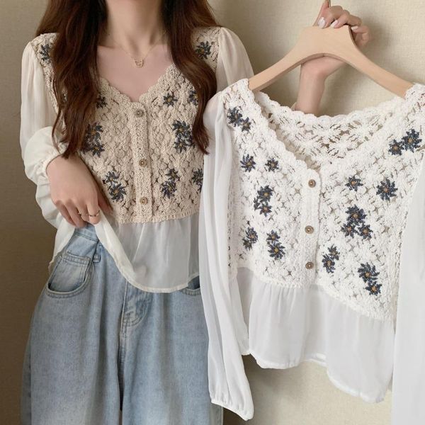 women's blouses & shirts vintage flower embroidery elegant white puff long sleeve crochet lace shirt blusas mujer de moda korean clothe
women's blouses & shirts vintage flower embroidery elegant white puff long sleeve crochet lace shirt blusas mujer de moda korean clothe