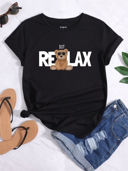 bear and letter graphic tee v88f#, White