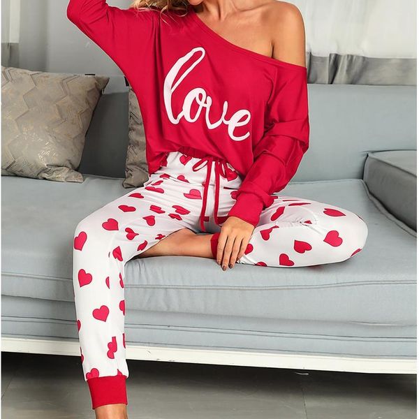 women's two piece pants mandylandy red letter off-shoulder pajamas sets sweatshirts love women 2 outfits loose homewear pajama suit, White
women's two piece pants mandylandy red letter off-shoulder pajamas sets sweatshirts love women 2 outfits loose homewear pajama suit, White