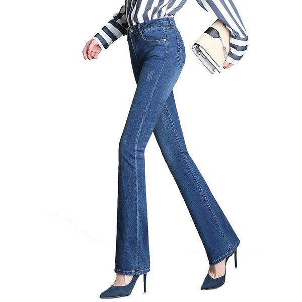 women's jeans hanzangl slim high waist classic 4 season stretch bell bottom trousers quality cowboy denim flares pants, Blue
women's jeans hanzangl slim high waist classic 4 season stretch bell bottom trousers quality cowboy denim flares pants, Blue