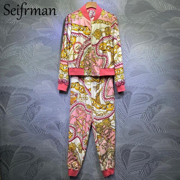 seifrmann women autumn fashion runway pants set long sleeve printed jacket + high waist lantern trousers 2 two pieces suits 2021 women', White
seifrmann women autumn fashion runway pants set long sleeve printed jacket + high waist lantern trousers 2 two pieces suits 2021 women', White