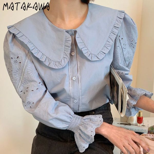 matakawa peter pan collar women blouses pleated design single-breasted blusas heavy embroidery puff sleeve shirt 210513, White
matakawa peter pan collar women blouses pleated design single-breasted blusas heavy embroidery puff sleeve shirt 210513, White