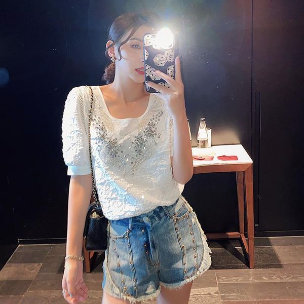 women's blouses & shirts puff short sleeve women 2021 summer design rhinestone beads square collar white pullovers al-match
women's blouses & shirts puff short sleeve women 2021 summer design rhinestone beads square collar white pullovers al-match
