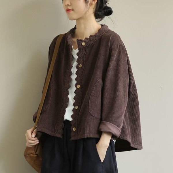 women's jackets vintage clothes corduroy shirt jacket women lace stitch loose autumn ladies coat o neck casual short 2021, Black;brown
women's jackets vintage clothes corduroy shirt jacket women lace stitch loose autumn ladies coat o neck casual short 2021, Black;brown
