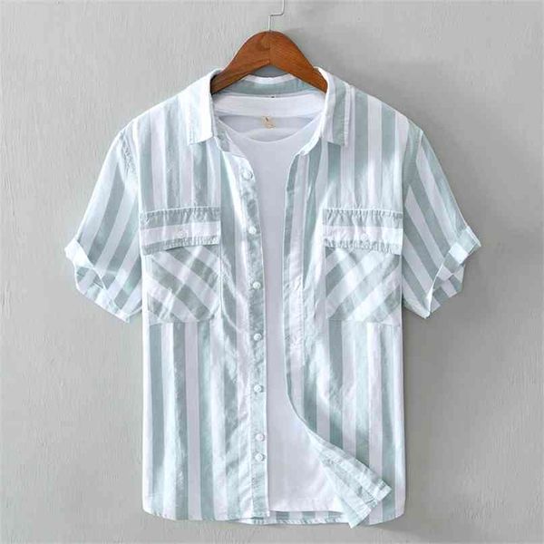 men summer arrival short sleeve striped 3 color double chest pockets japan refreshing pure cotton comfortable casual shirts 210809, White;black
men summer arrival short sleeve striped 3 color double chest pockets japan refreshing pure cotton comfortable casual shirts 210809, White;black