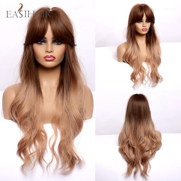 ombre dark to light brown wavy long synthetic wigs with bangs heat resistant cosplay female for women afo american1, Black
ombre dark to light brown wavy long synthetic wigs with bangs heat resistant cosplay female for women afo american1, Black