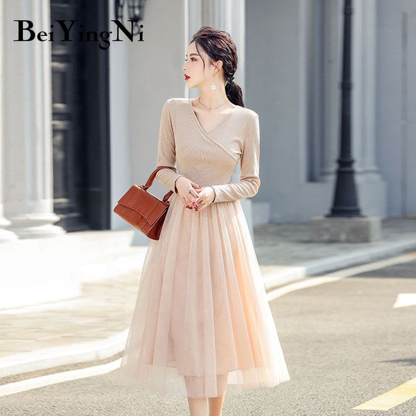women's dress patchwork elegant casual luxury long sleeve knitted mesh tulle dresses french charming vestidos ladies 210427, Black;gray
women's dress patchwork elegant casual luxury long sleeve knitted mesh tulle dresses french charming vestidos ladies 210427, Black;gray