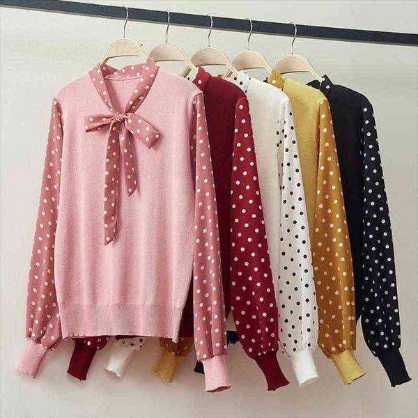 woman pullover bowknot loose women sweater autumn winter polka dot femme chandails, White;black
woman pullover bowknot loose women sweater autumn winter polka dot femme chandails, White;black
