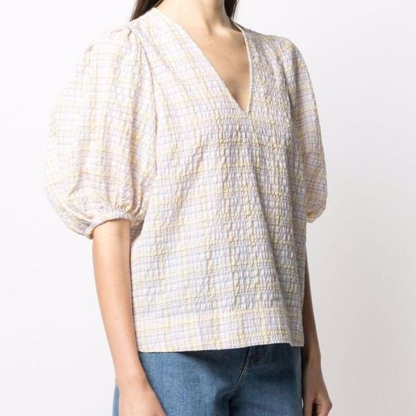 women's blouses & shirts 2021 women plaid v-neck loose blouse ladies puff sleeve sweet shirt and, White
women's blouses & shirts 2021 women plaid v-neck loose blouse ladies puff sleeve sweet shirt and, White