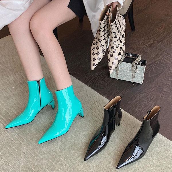 boots fashion patent leather women's pointed toe strange high-heeled ankle autumn winter shoes botas muje, Black
boots fashion patent leather women's pointed toe strange high-heeled ankle autumn winter shoes botas muje, Black