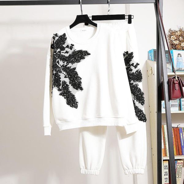 women's two piece pants autumn fashion white black tracksuit outfits women 2pc loose beading embroidery flowers pullover long set femal
women's two piece pants autumn fashion white black tracksuit outfits women 2pc loose beading embroidery flowers pullover long set femal