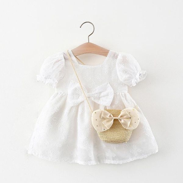 summer baby girls short sleeve o neck cute bow princess party children kids dress + bag vestidos girl's dresses, Red;yellow
summer baby girls short sleeve o neck cute bow princess party children kids dress + bag vestidos girl's dresses, Red;yellow