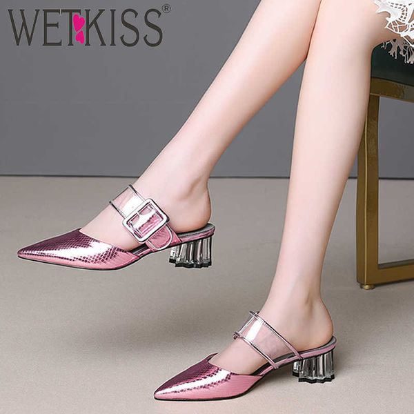 wetkiss summer slippers emboss leather women slides shoes crystal heels mules shoes ladies transparent pvc shoes female 210630, Black
wetkiss summer slippers emboss leather women slides shoes crystal heels mules shoes ladies transparent pvc shoes female 210630, Black