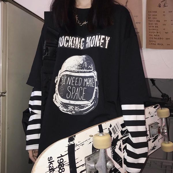 women's t-shirt autumn fake two pieces tshirt casual letter printed o-neck stripe tees patchwork oversized t-shirts women long sleeve b, White
women's t-shirt autumn fake two pieces tshirt casual letter printed o-neck stripe tees patchwork oversized t-shirts women long sleeve b, White