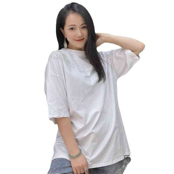 neck summer round large loose short sleeve 2766 back phoenix diamond cotton t-shirt women's, White
neck summer round large loose short sleeve 2766 back phoenix diamond cotton t-shirt women's, White