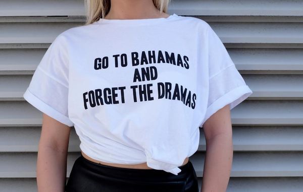women's t-shirt go to bahamas and forget the dramas short sleeve 100% cotton funny letter print graphic o neck tshirt drop, White
women's t-shirt go to bahamas and forget the dramas short sleeve 100% cotton funny letter print graphic o neck tshirt drop, White