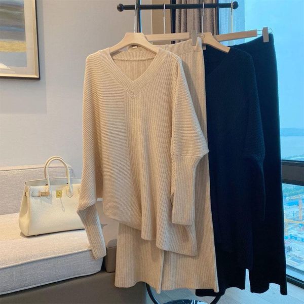 women's two piece pants loose vintage knitted 2 pieces women pant sets winter solid v-neck sweater and wide leg ankle length female clo, White
women's two piece pants loose vintage knitted 2 pieces women pant sets winter solid v-neck sweater and wide leg ankle length female clo, White