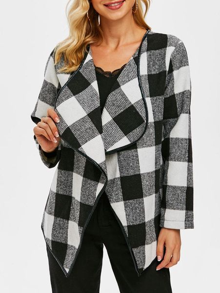 women's trench coats checked binding draped tweed jacket, Tan;black 
women's trench coats checked binding draped tweed jacket, Tan;black