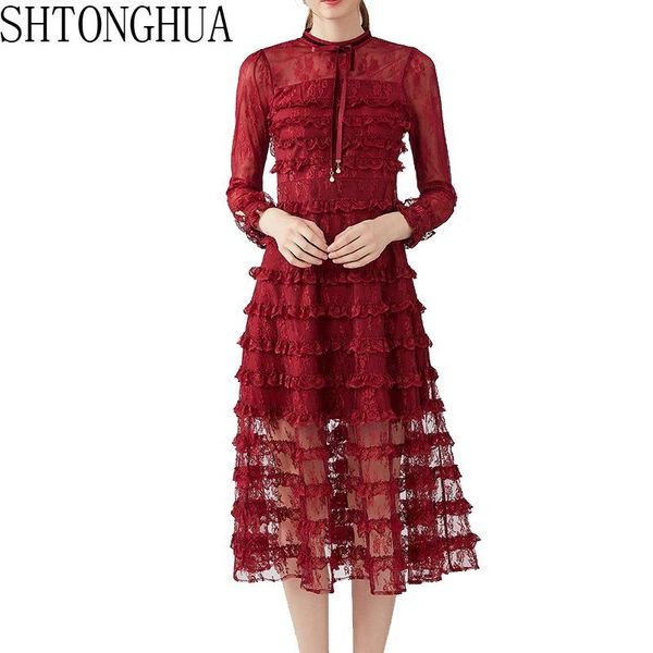 casual dresses 2021 autumn winter lace ruffles midi dress women vintage long sleeve bow hollow out party elegant cake vestidos, Black;gray
casual dresses 2021 autumn winter lace ruffles midi dress women vintage long sleeve bow hollow out party elegant cake vestidos, Black;gray