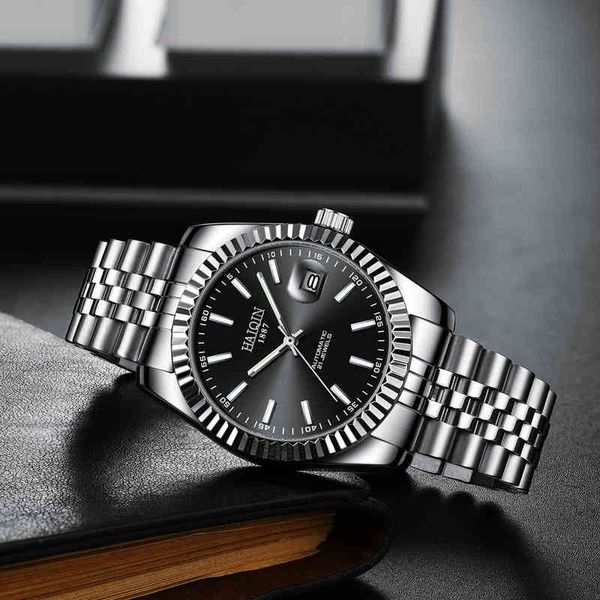 haiqin design business men's watches automatic luxury mechanical watch for men stainless steel waterproof reloj hombre, Slivery;brown 
haiqin design business men's watches automatic luxury mechanical watch for men stainless steel waterproof reloj hombre, Slivery;brown